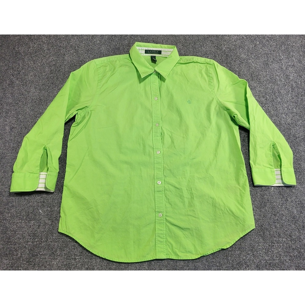Lauren Ralph Lauren Women's Lime Green Striped Cuff 3/4 Sleeves Size Large